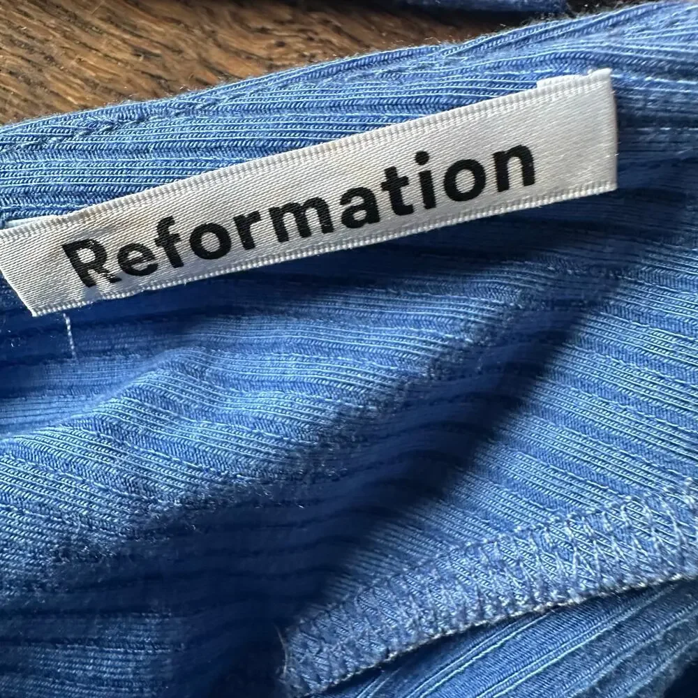 Reformation Chrissy Laced Back Knit Top Dusk Blue XL